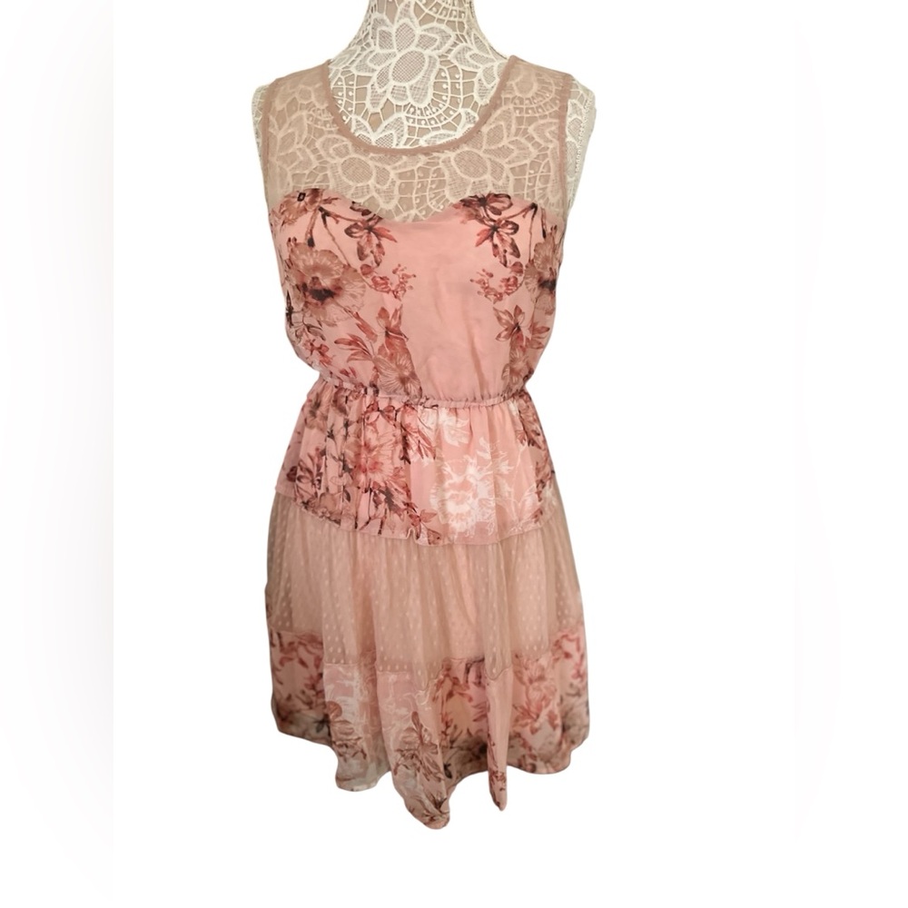 American Rag Cie Floral Shear Neckline  Fit & Flair Pink Dress M